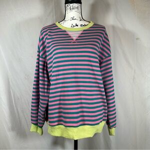 Oversized Striped Crewneck Sweater Women’s Small Bold Stripes Pink Lime Teal